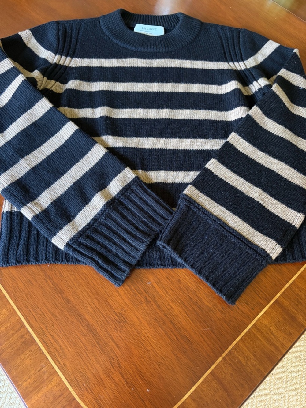 La Ligne Striped Merino Wool Sweater – Black & Tan (Size S )